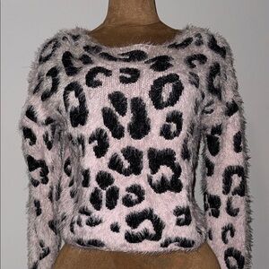 Wild Fable Black and Pink Leopard Print Fuzzy Sweater